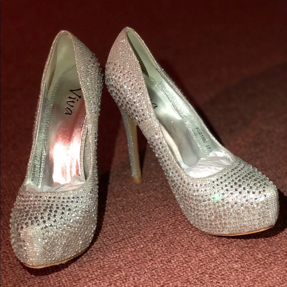 Women’s Diamanté Silver High Heels